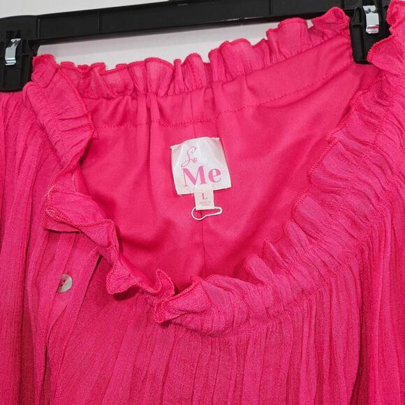 Fuschia Pink Drawstring Maxi Skirt Size Large Front Slit Flowy Button Front - Picture 8 of 10